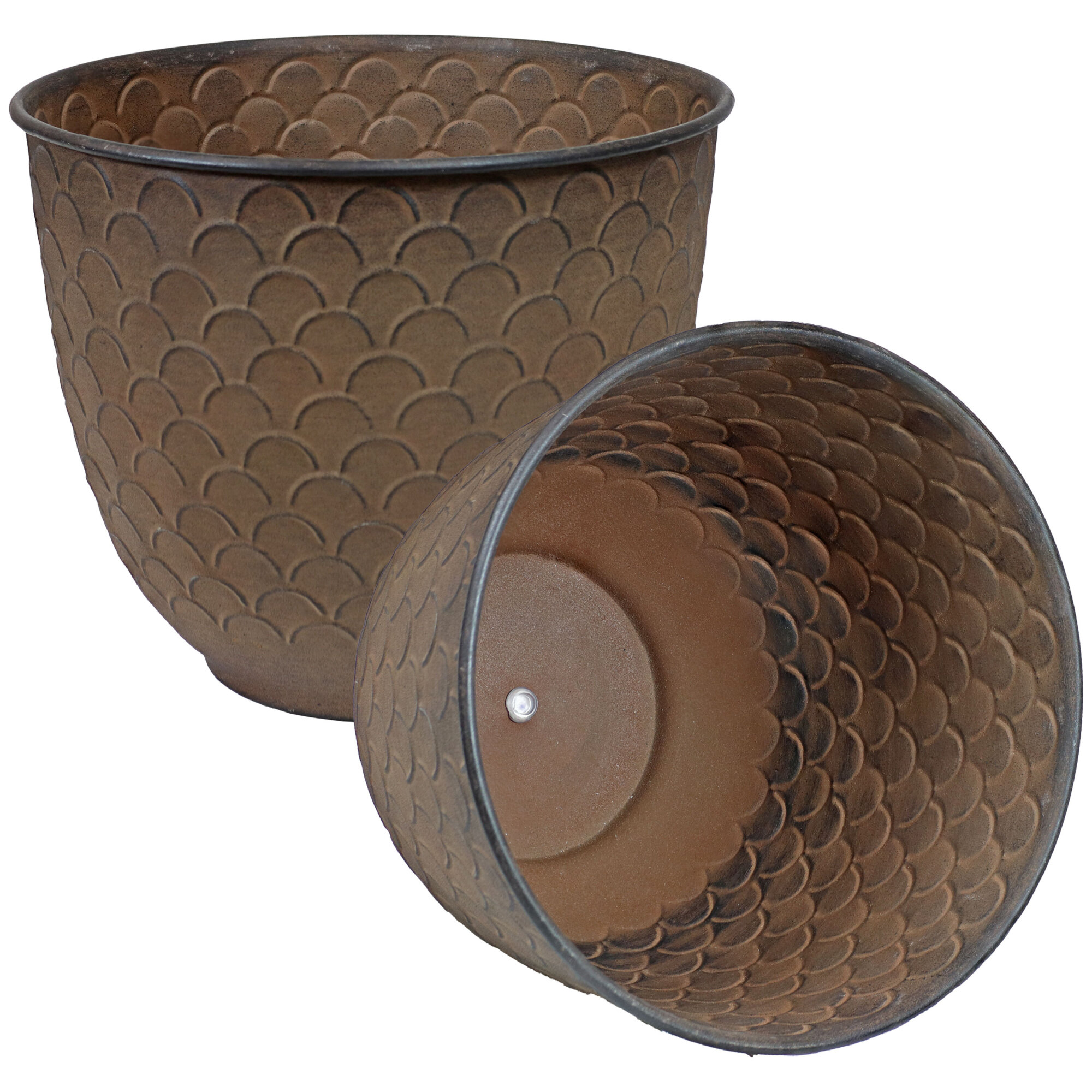 Sunnydaze Decor, Dinah Metal Planter - Matte Brown - 2pk, Container Length 12.5 in, Container Width 12.5 in, Material Iron, Model# DRV-3042